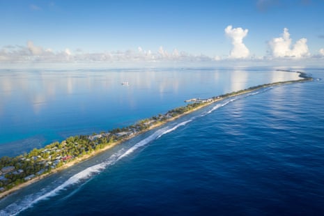 Aerial view of Fongafale island in the Funafuti atoll, Tuvalu