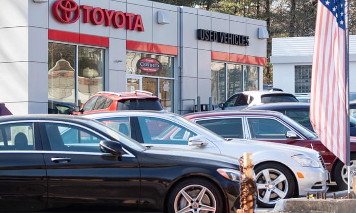 Used cars for sale at a Toyota car dealership in Arlington, Virginia.