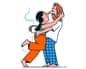 An illustration of a couple hugging.