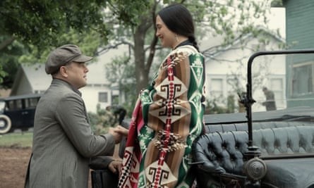 Leonardo DiCaprio and Lily Gladstone in Killers of the Flower Moon.