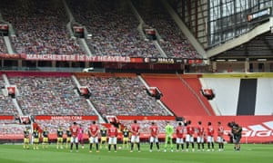 The players during a minute’s silence in memory of Jack Charlton.