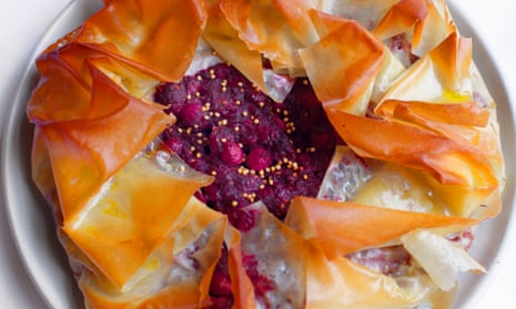 Clean, fresh and sweet: chickpea and beetroot filo tart.