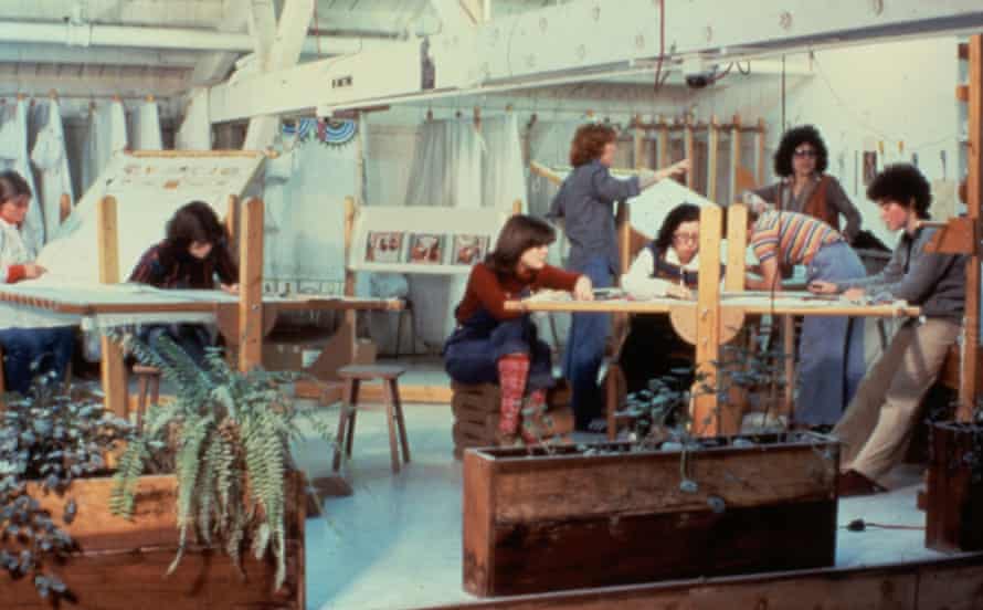 Judy Chicago and Others Working on The Dinner Party at the Needlework Loft in 1978.