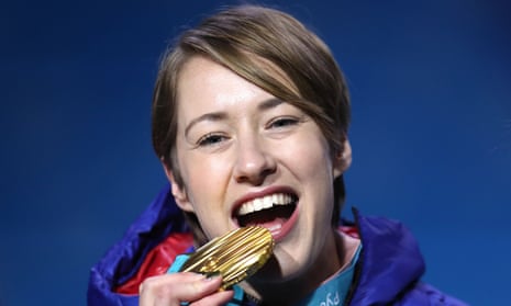Lizzy Yarnold with her gold in Pyeongchang – the 29-year-old wants to take some time out but won’t rule out a tilt at a third Olympic gold in Beijing in 2022.