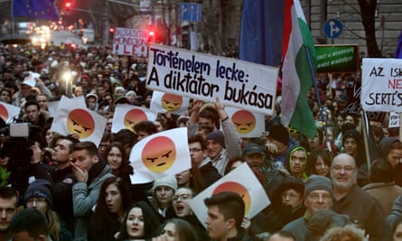 Students protest against Hungarian government’s education policy in Budapest.