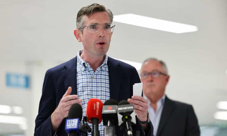 Dominic Perrottet, the New South Wales premier, speaks at press conference with the state’s health minister, Brad Hazzard.