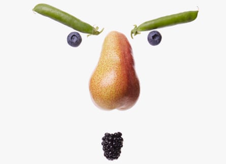 An angry face made of fruit and veg