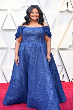 Octavia Spencer was something of an anomaly in a full length midnight blue gown – as we've harped on about already, the carpet was largely split between pink and black. Still, the sweetheart off-the-shoulder neckline was a welcome contrast to the corsets and bodices, and the full skirt a throwback to Oscars of yore