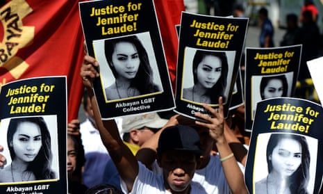 Protesters call for justice for Jennifer Laude, a transgender woman who was murdered in the Philippines.