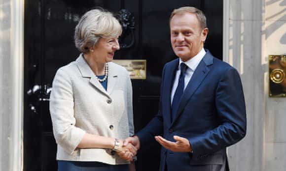 Theresa May and Donald Tusk in September