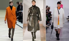 Models walk the runway in jackets by Céline designed by Phoebe Philo, Lemaire and Jil Sander