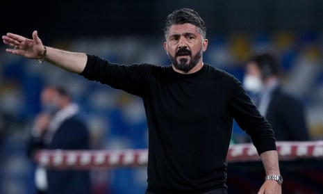 Gennaro Gattuso during his final game as manager of Napoli last month. 