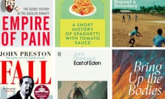 Empire of Pain by Robert Maxwell; A Short History Of Spaghetti With Tomato Sauce by Massimo Montanari;  Beyond a Boundary by CLR James; Fall by John Preston; East of Eden by John Steinbeck; Bring Up the Bodies by Hilary Mantel