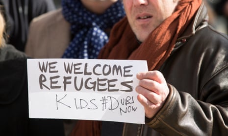 A protest in Westminster after the number of child refugees to be accepted under the Dubs scheme was limited at 350.