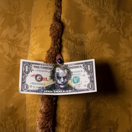 The art of using money to make a statement about Argentina's financial situation is becoming increasingly popular in the country.  This forged dollar bill is the work of artist Sergio Diaz, depicted by Werning at Teatro Colon, the Grand Opera House in Buenos Aires.