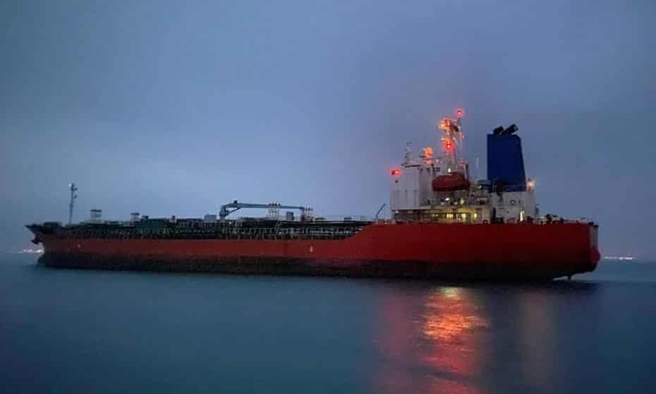 The South Korean-flagged tanker Hankuk Chemi leaves the Iranian port of Rajai on Friday.