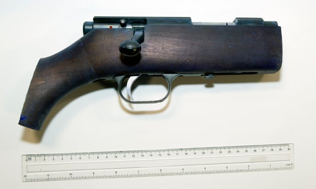 A shotgun that was presented in evidence during the trial of Thomas Mair.