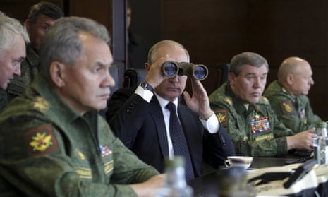 Vladimir Putin watches the Zapad-2017 war games, held by Russian and Belarussian servicemen at a military training ground in the Leningrad region.