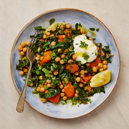 The quick supper: Yotam Ottolenghi’s chickpeas and Swiss chard with yoghurt.