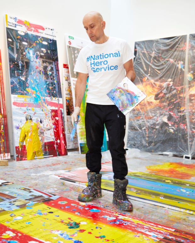 Marc Quinn painting at his London studio, April 2020
