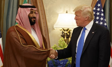 Donald Trump shakes hands with Mohammed bin Salman, Saudi deputy crown prince and Defense Minister, in Riyadh.