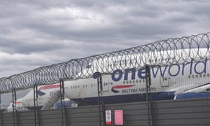 British Airways planes are parked at Heathrow airport in London on 2 April 2020. The airline has furloughed 30,000 staff because of the Covid-19 crisis.