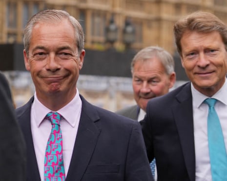 Nigel Farage and Richard Tice, with Rupert Lowe in the background