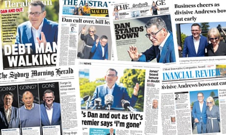 Composite of newspaper reactions to the resignation of Daniel Andrews