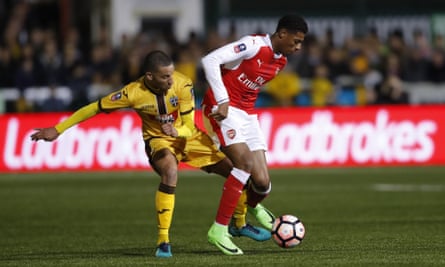 Jeff Reine-Adelaide in action for Arsenal against Sutton United during an FA Cup fifth round match in 2017.