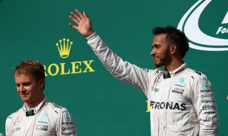Lewis Hamilton, right, said after winning the US Grand Prix that ‘all I can do is my best’ to stop his Mercedes team-mate, Nico Rosberg, left, winning the world title. 