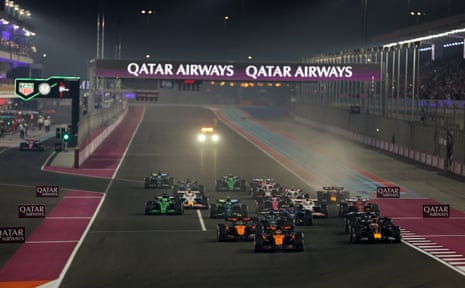 McLaren’s Oscar Piastri leads at the start of the race.