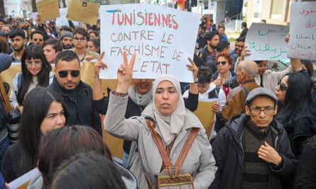 A protest in Tunis against Kais Saied after his statement against immigrants.