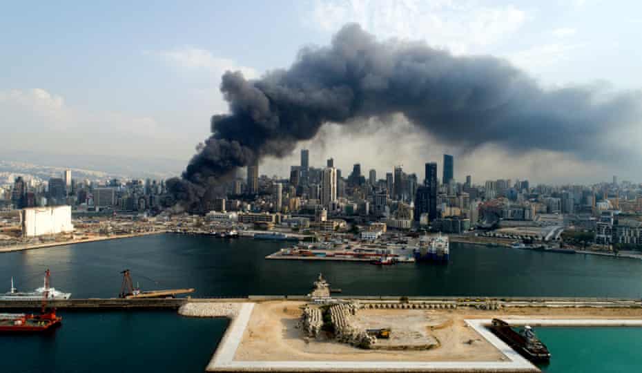 Thick smoke billows over Beirut after a fresh blaze broke out at the port, 10 September