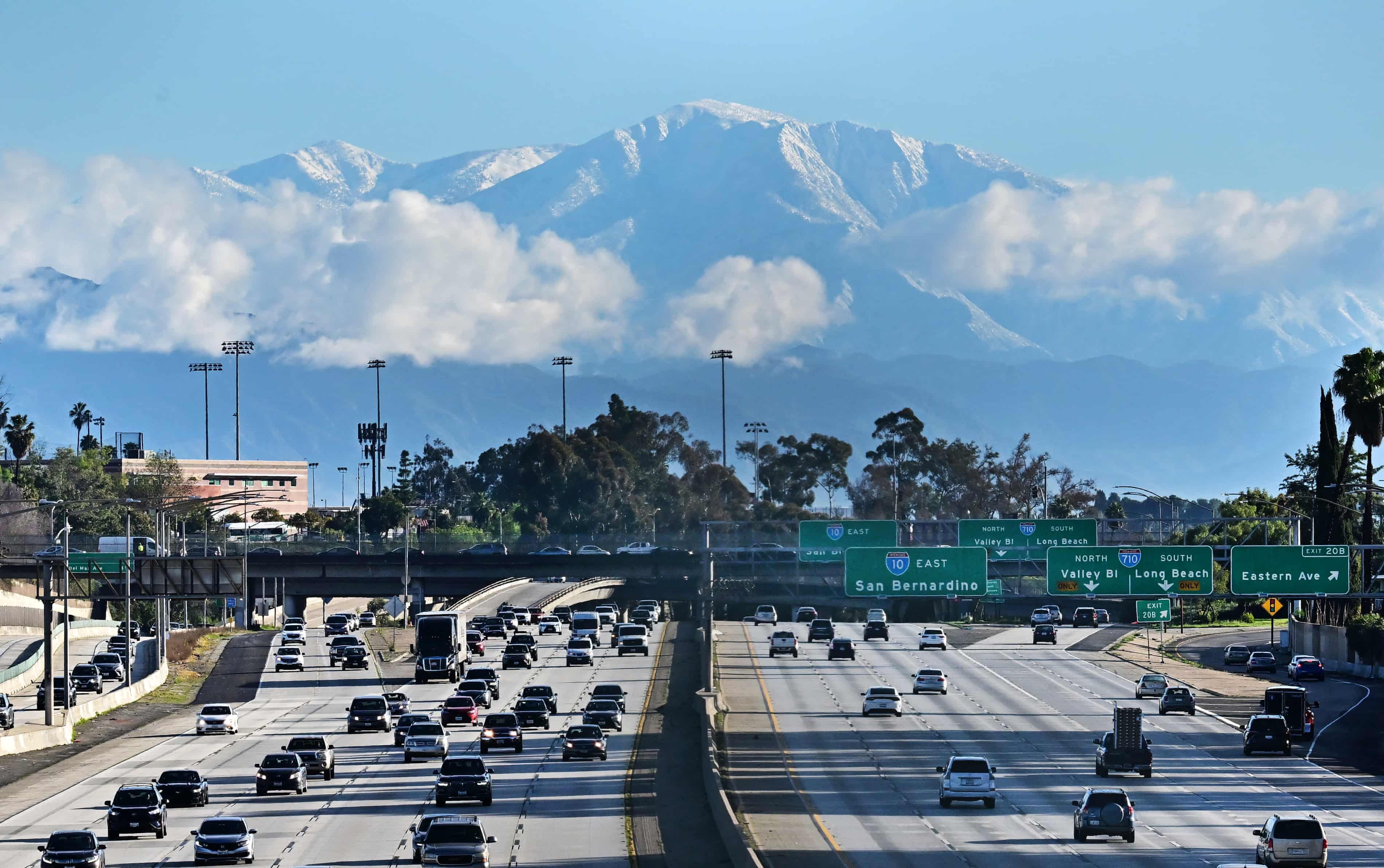 commuters drive along a highway near San Bernardino