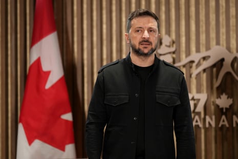 Ukrainian president Volodymyr Zelenskyy attends a meeting with Canadian prime minister Mark Carney at the G7 Summit in Kananaskis, Alberta, Canada.