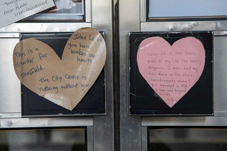 Messages left by former customers on the doors of the John Lewis store in Sheffield city centre.