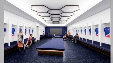Rendering of what the blue locker room at the completed Arthur M. Blank U.S. Soccer National Training Center in Fayetteville, Georgia will look like.