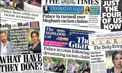 UK newspaper front pages on 9 March, following Oprah’s explosive interview with Harry and Meghan