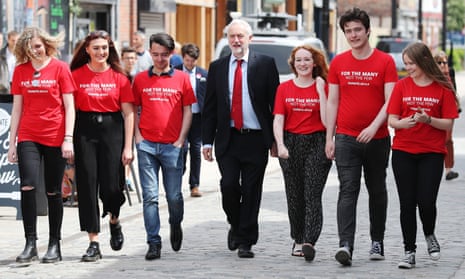 Jeremy Corbyn campaigning with young supporters in Hull last month.