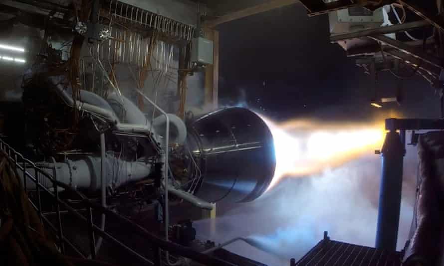 Blue Origin, Jeff Bezos’s private space launch company, test-fires the world’s most powerful methane-burning rocket engine.