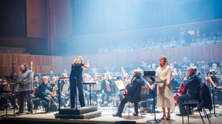 Simone Young conducting with Patricia Bardon (right) in The Dream of Gerontius at the Royal Festival Hall in 2017.