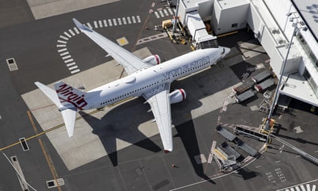 An aerial view of the Virgin Australia terminal at Sydney airport, Australia. 