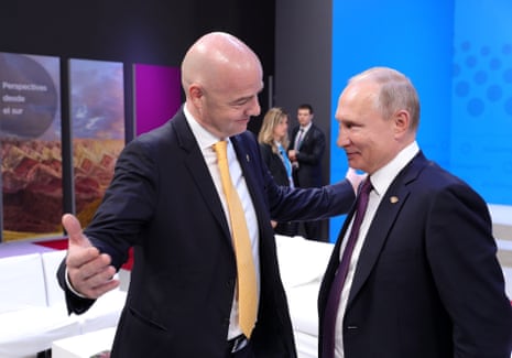 Fifa president Gianni Infantino with Russian president Vladimir Putin during the G20 summit in Buenos Aires in 2018