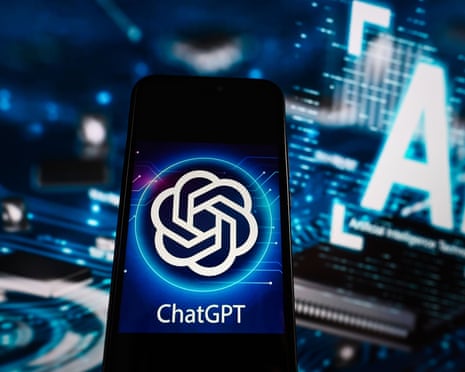 In this photo illustration a Chat GPT logo is displayed on a smartphone with artificial intelligence (AI) illustration on the background.