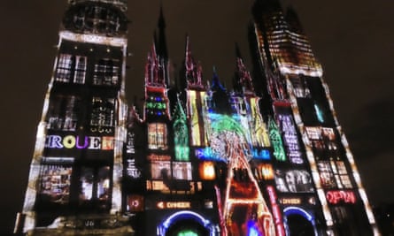 Rouen cathedral during the son et lumière show.