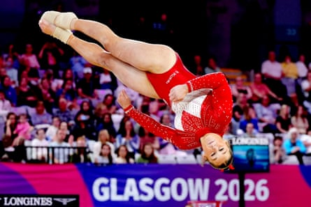 Abi Martin performs her floor routine which secured the bronze medal for England in the women’s artistic gymnastics team final.