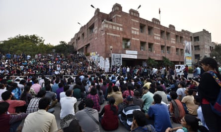 Students protesting against the arrest of union president Kanhaiya Kumar at the JNU campus in February 2016.