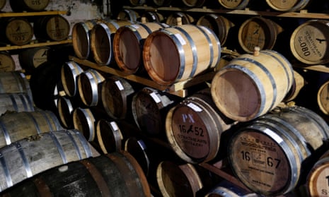 Whisky barrels at a distillery in Scotland