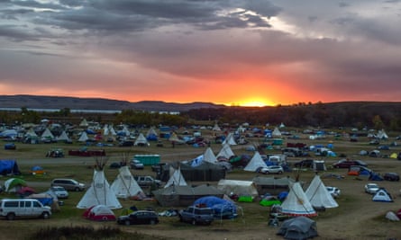 First sunrise begins to creep onto Oceti Sakowin Camp, October 19th, 2016.