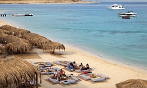 Tourists on a beach in Hurghada